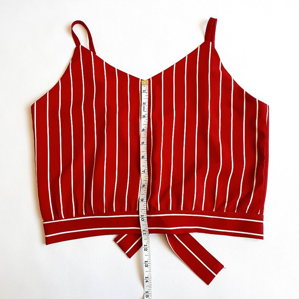 ZAFUL Bowknot Pinstripe Cut Out Cropped Tank Top in Red - Picture 11 of 11